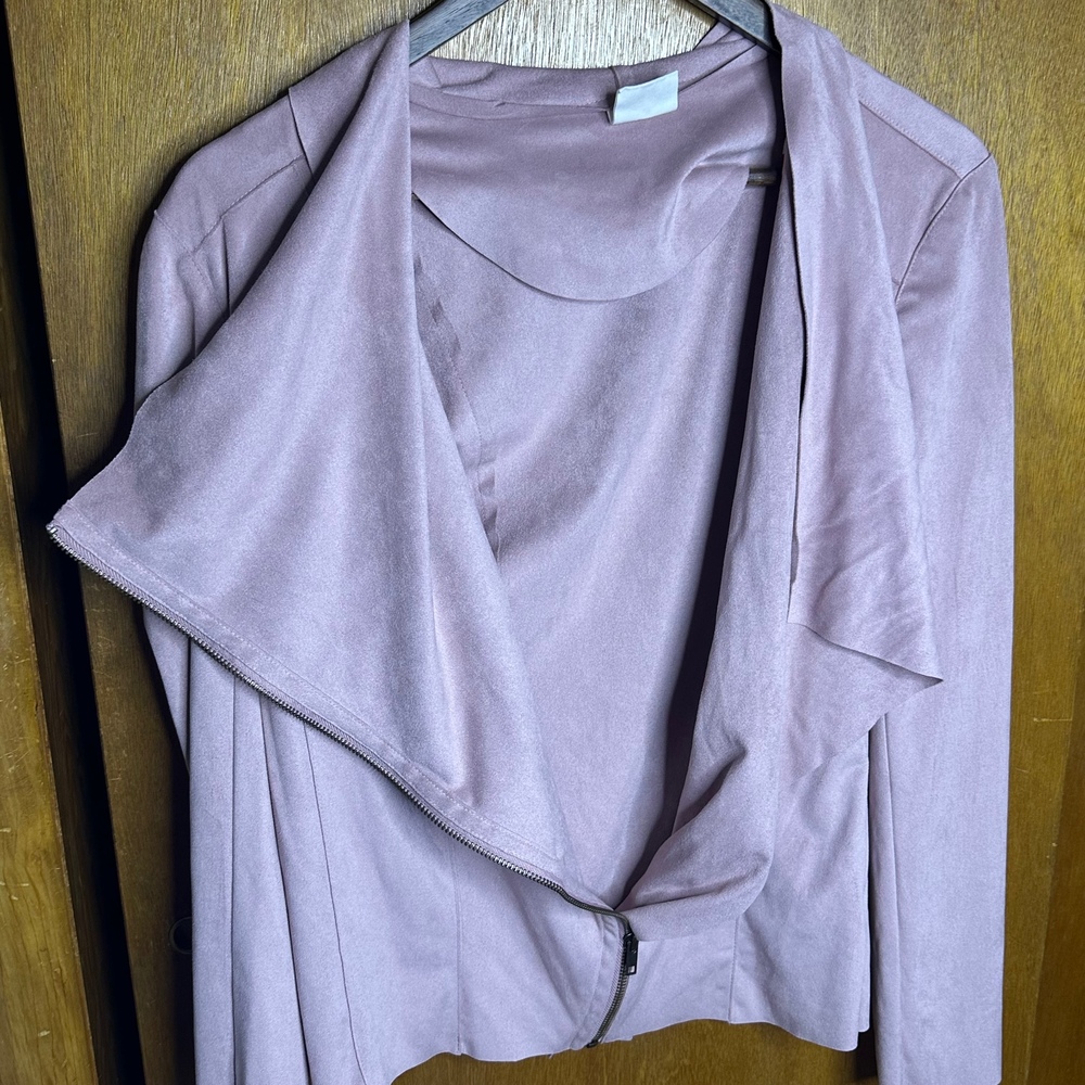 Mote Faux Suede Moto Jacket Drape Front Zip Up Soft Pink Medium‎ - Picture 6 of 10